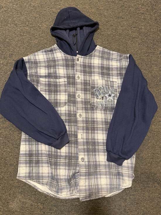 Vintage 90s Dallas Cowboys Plaid Flannel Hooded Jacket Mens XL